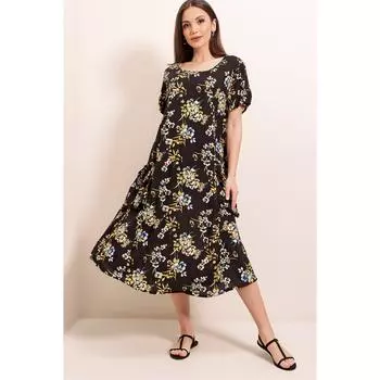 Объемное платье из вискозы с эластичным карманом и цветочным узором