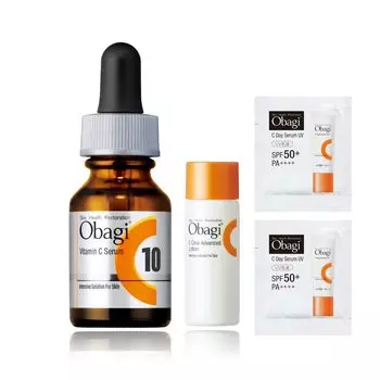 Obagi C10 Serum Clear Skin Set Serum Regular Product 12 мл C Lotion Mini 18 мл UV Sachets 2 Packs Содержит чистый витамин высокой чистоты (С10 С)