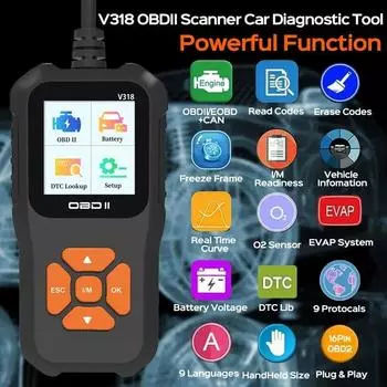 OBD2 Автомобильный диагностический инструмент, Check Engine, Code Reader com Reset, Тест аккумулятора, OBDII, EOBD CAN, Инструменты для сканирования автомобиля чёрный