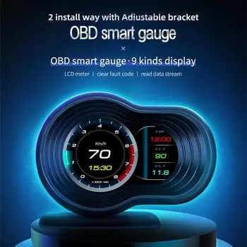 OBD2 Car HUD F9 OBD Head Up Display Auto Smart Car Бортовой компьютер Датчик Цифровой спидометр Температура Двигатель Обороты Сигнализация