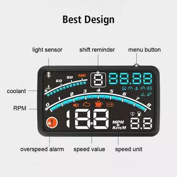 OBD2 HUD спидометр проектор на лобовое стекло автомобиля проекционный дисплей цифровой тестер температуры воды новый 4E модернизированный сигнализация 5.5 дюймов HD экран чёрный