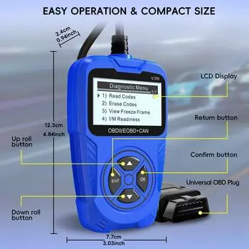 OBD2 Scanner Diagnostic Tool Check Engine Code Reader EOBD/OBDII Scanner with Reset, Auto Check Engine Enhanced Diagnostic Tools синий