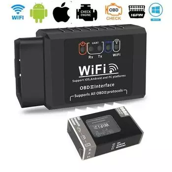 OBD2 WIFI ELM327 V 1.5 сканер для iPhone IOS /Android Auto OBDII OBD 2 ODB II ELM 327 V1.5 WI-FI считыватель кодов диагностический инструмент чёрный
