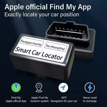 OBD Car Locator для iPhone, iPad, Apple Find My App, устройство для предотвращения потери смартфона, для транспортных средств, грузовиков, без зарядки GPS чёрный
