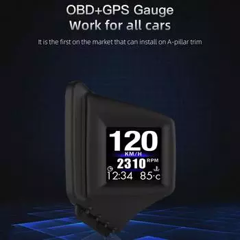 OBD GPS Двойная система проекционный дисплей 12 В Автомобильный цифровой Hud GPS спидометр 2 дюйма ЖК-дисплей Сигнализация превышения скорости Автомобильный проектор скорости чёрный