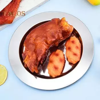 Обеденная посуда из нержавеющей стали, тарелка для западной еды, большая сервировочная тарелка, круглая столовая посуда для дома, приготовления пищи на открытом воздухе, нержавеющая походная утварь серебряный