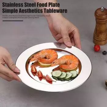 Обеденная посуда из нержавеющей стали, тарелка с блюдами в западном стиле, большая сервировочная тарелка, круглая столовая посуда