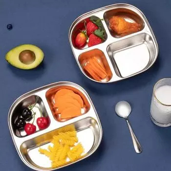 Обеденная тарелка из нержавеющей стали для детей, мультяшный дизайн, разделенный поднос, пищевой безопасный, прочный детский отсек, сервировочные блюда для закусок H
