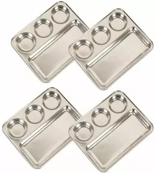 Обеденная тарелка из нержавеющей стали Trifri, тяжелая индийская обеденная тарелка Thali, тарелка с 4 отделениями Thali для кемпинга, пикника, школы Option 2-1 Thali серебряный