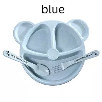 Обеденная тарелка из пшеничной соломы Посуда с мультяшным медведем Детская посуда Детская обеденная тарелка Детская тарелка Вилка Ложка Детское питание Анти-горячий тренировочный набор столовой посуды розовый