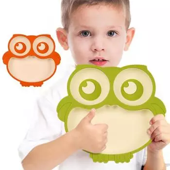 Обеденная тарелка с 4 отделениями на присосках, силиконовая форма в форме совы, 3 решетки, детская обеденная тарелка оранжевый