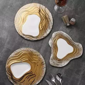 Обеденная тарелка с рельефом из золотой фольги Керамический вогнутый выпуклый диск Ресторан Креативное размещение Молекулярная гастрономия Тарелка для закусок