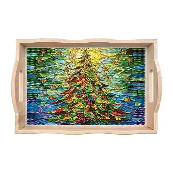 Обеденная тарелка с ручками, расписанная алмазной росписью своими руками, деревянный поднос для сервировки, подходящий для вечеринок или подноса для еды в постель TP003