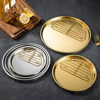Обеденная тарелка толстая столовая посуда прочная полезная поднос для посуды из нержавеющей стали 304 для дома 20cm золотистый