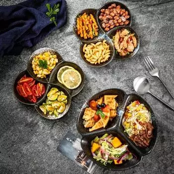 Обеденная тарелка в японском стиле с керамическими отделениями, бытовая посуда с разделителями, креативное блюдо для детей, завтрак на одного человека 6 inches