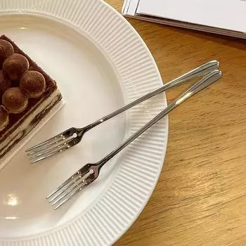Обеденная вилка из нержавеющей стали с длинной ручкой, набор столовых вилок, корейские столовые приборы, четыре зубца, вилки для салата, десерта, фруктов, кухни