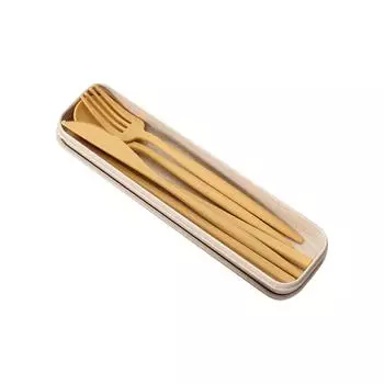 Обеденный набор из 4 предметов: вилка-соломка, палочки для еды, ложка, переносной, с ящиком для хранения оранжевый