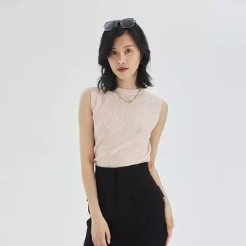 Obeg Autumn Letters Outer Wear Sleeveless Knitting Vest light pink 160/S/36