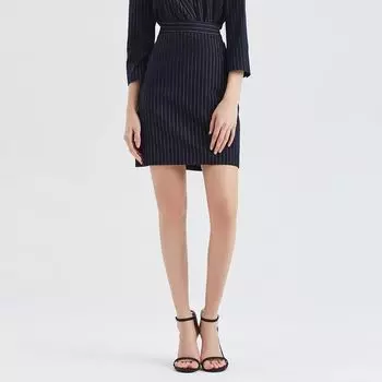 Obeg Career Contrast Color Stripes A- line Skirt Navy blue strip 155/XS/34