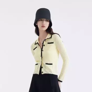 Obeg Cool Feeling Lightweight Slim-Fit Air-Conditioned Room Knitwear Light yellow 155/XS/34