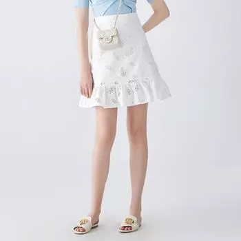 Obeg Cut Out Summer Lace Hem Skirt Embroidery White 160/S/36