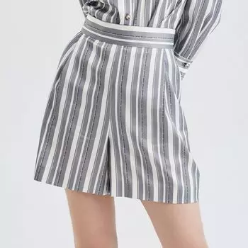 Obeg High Waist Straight-leg Letter Stripes Satin Shorts Article light gray 160/S/36