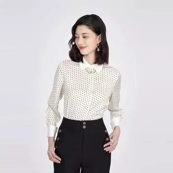 Obeg Obeg Gloss Polka Dot Shirt Spring & Fall New Arrival Intellectual Elegance Satin Shirt 50444552 Rice white dot 155/XS/34