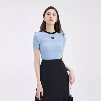 Obeg Obeg Minimalist Fashionable round Neck Knitwear Female Summer Elegant Slim Looking Silm Tops 50462540 Light Blue 160/S/36