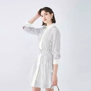 Obeg Obeg Shirt Dress Striped Silk Rice White Stripes 170/L/40