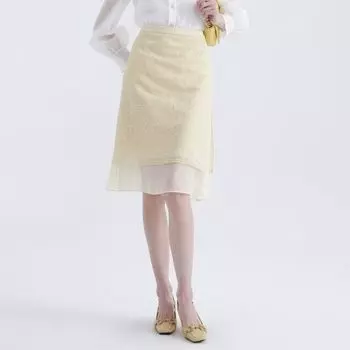 Obeg Organza Embroidered Lace Split Skirt Light yellow 155/XS/34