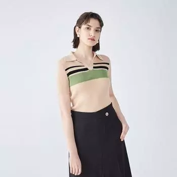 Obeg Приталенный свитер из тенселя с контрастными цветами и рельефной полоской Khaki 155/XS/34