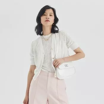 Obeg Spring New Arrival Letters V-neck Knitted Cardigan Rice White 160/S/36