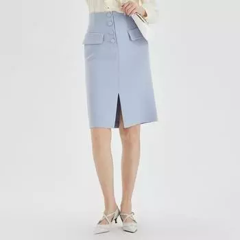 Obeg Triacetate Business Temperament Sheath Skirt Gray Blue 160/S/36