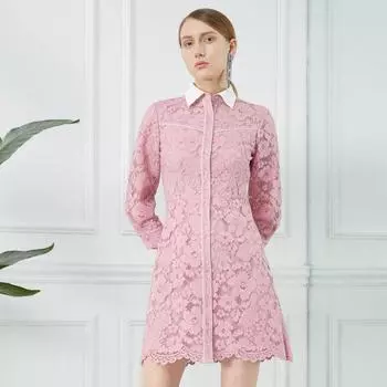 Obeg Весенне-летняя элегантность Комплект из двух предметов Платье-рубашка Кружево Peach powder 155/XS/34