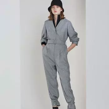 Obeg Весенний Модный Комбинезон с V-образным вырезом и Лоскутной Отделкой Light gray 165/M/38