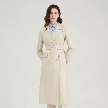 Obeg Waist-Tight Elegant Mid-Length Suit Collar Professional Trench Coat Flaxen 170/L/40