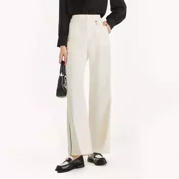 Obeg Workplace High Waist Wide Leg Pants Drape Normcore Suit Pants 10443043 Cream White 165/M/38