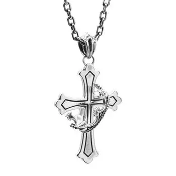 Обернутое ожерелье Howling Cross РАЗМЕР S Серебро 925 пробы Корона Крест Корона изготовленный на заказ фирменный мешочек [Lion Heart] для мужчин