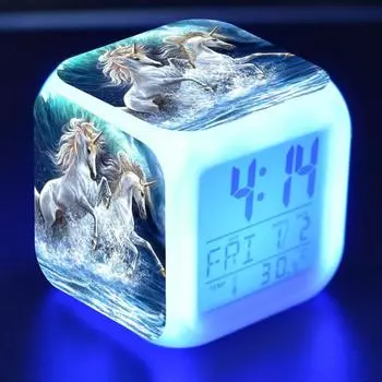 Обесцвечивание Единорог будильник креативный ночник светодиодные цифровые будильники студенческие настольные часы детские подарки