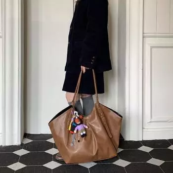Obesity Homemade Bags Women s Fall and Winter New Arrival Large Capacity Totes Brown Easiest for Match Daily Pure Color Shoulder Handbag
