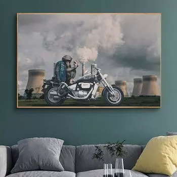 Обезьяна езда на мотоцикле картина животное искусство холст живопись настенные художественные плакаты с обезьяной и принты для декора гостиной без рамки 21cm30cm NoFrame