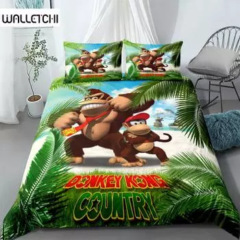 Обезьяна мультфильм Donkey Kong пододеяльник комплект King Queen Double Full Twin Single Size комплект постельного белья EU single(135x200cm)