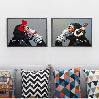 Обезьяна Наушники Музыка Мода Животное Забавный Плакат Абстрактное Искусство Принт Холст Картина Современное Украшение Гостиной Картина Без Рамки 21*30cm