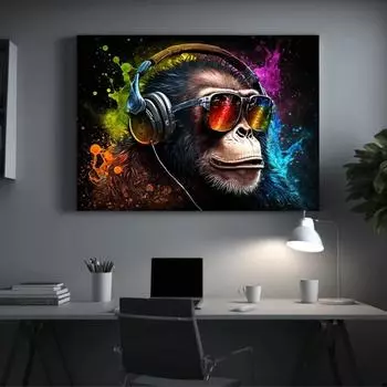 Обезьяна с наушниками, граффити, стиль, холст, живопись, красочные постеры и принты, фотографии животных для гостиной, домашний декор 21X30 cm No Frame