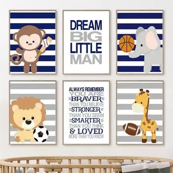 Обезьяна Жираф Слон Лев Спорт Мечта Цитаты Настенные Художественные Плакаты Печатает Скандинавский Холст Картины Животные Фотографии Декор Детской Комнаты 21cm30cm NoFrame