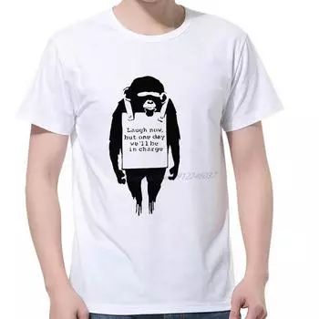 Обезьянка Бэнкси?Lough Now Hipster Летняя мужская одежда милые футболки большого размера с графикой? рубашки Harajuku Мужская одежда S белый