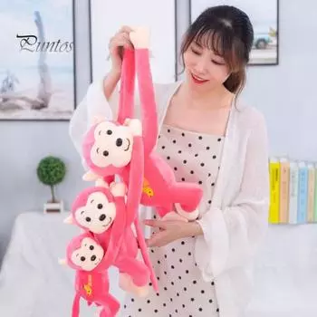 Обезьянка плюшевая игрушка подвесная кукла обезьяна мягкая игрушка с пряжкой-кольцом длиннорукая обезьяна украшение для дома оконная обезьяна подвеска игрушка подарок для малыша 45cm красный