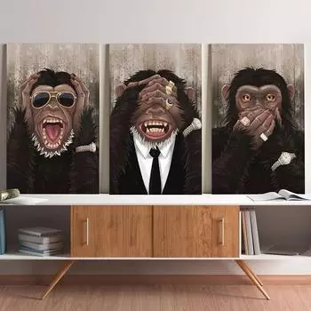 ОБЕЗЬЯНА НАД ТРИО Плакат Мультфильм Мудрые Обезьяны Смешные Животные Настенная Картина Для Гостиной Украшения Дома Холст Картина Подарок 21x30cm No Framed