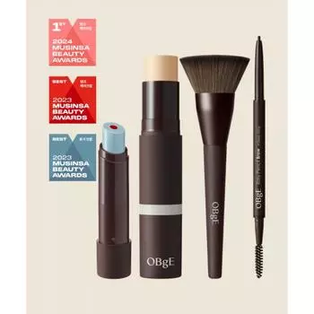 Obge Natural Cover Foundation + Foundation Brush + Mood Change Lip Balm+easy Pencil Brow