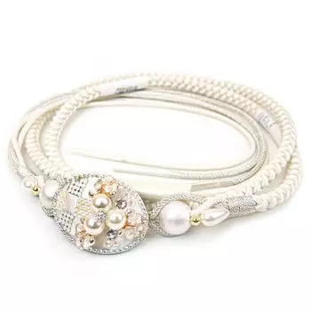 Obijime for Decorative Pure Made in Pearl Removable [Kyoto Usagido] Furisode, Obijime, Silk, OJ-021, Japan, White, Beads, Rhinestones, белый